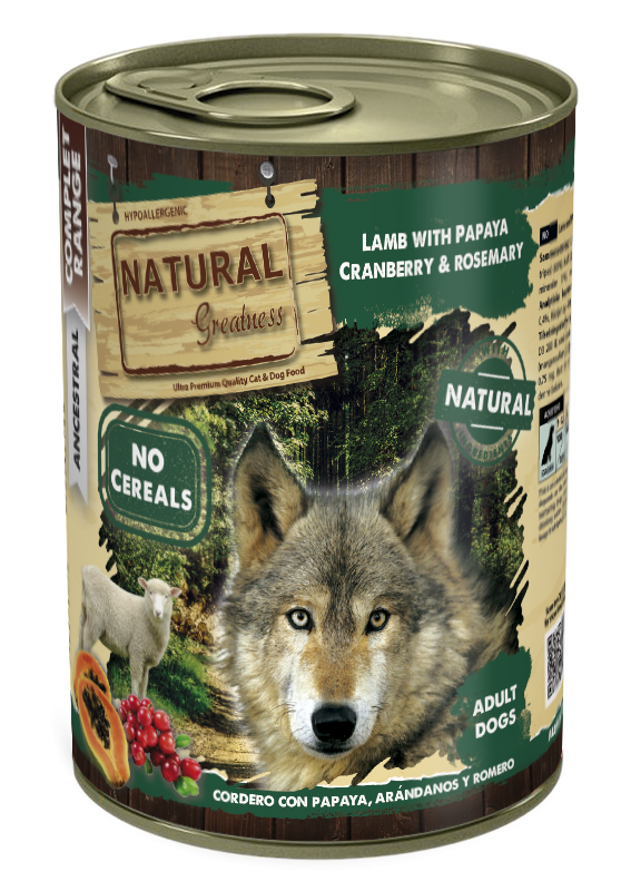 Natural Greatness Cordero con Papaya y Arándanos para Perros 400g