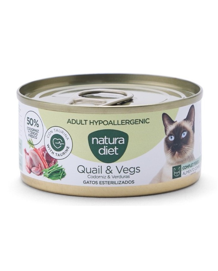Natura Diet Hipoalergénico de Codorniz y Vegetales para Gatos Adultos Esterilizados 85gr